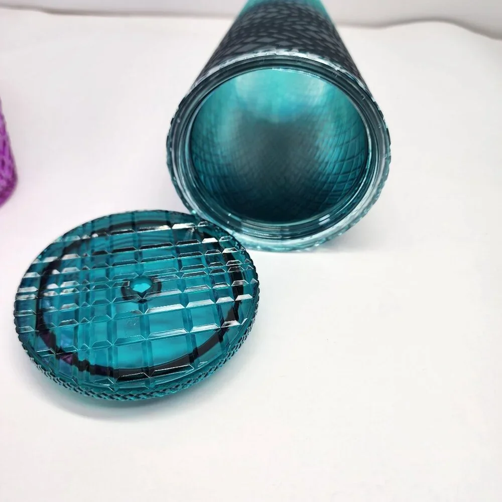 Two Starbucks Venti 24 Oz Jeweled Tumblers Purple Pink Taffy and Green Ombre